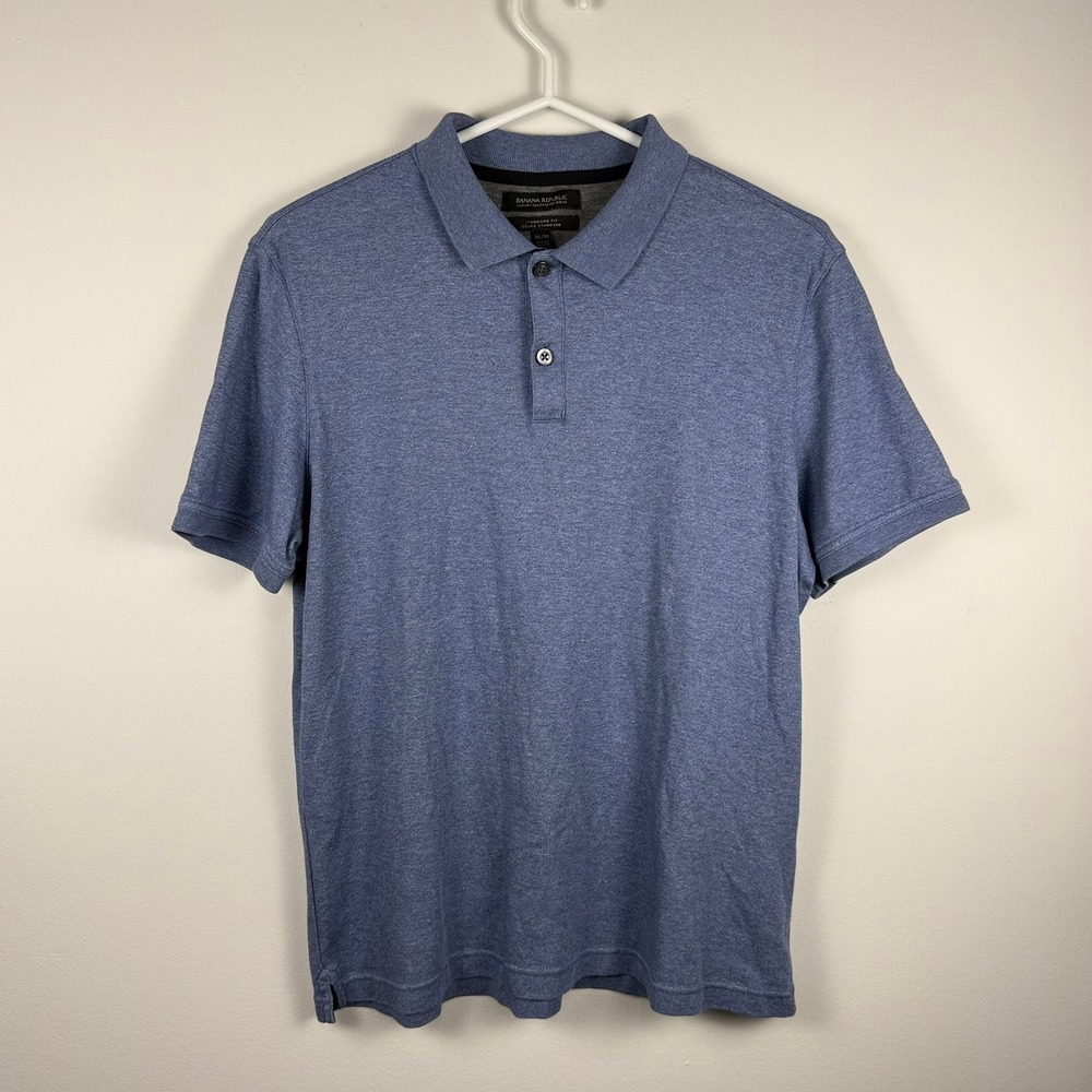 Banana Republic Mens Luxury Touch Polo Shirt Blue Heather Standard Fit M